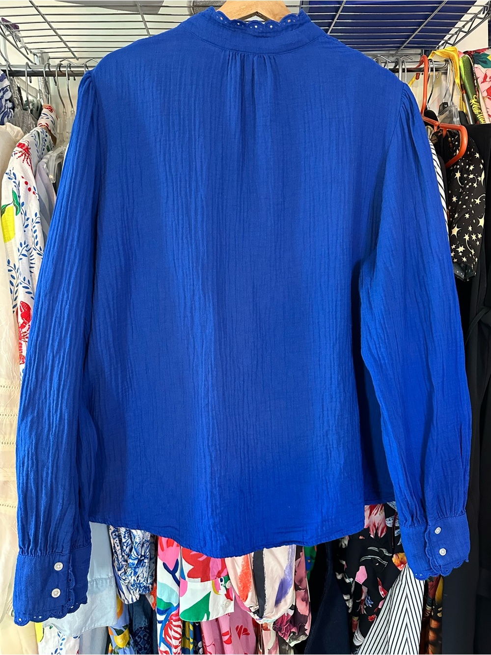 Boden Royal Blue Scallop-Trim Button-Front Blouse - Picture 3 of 10